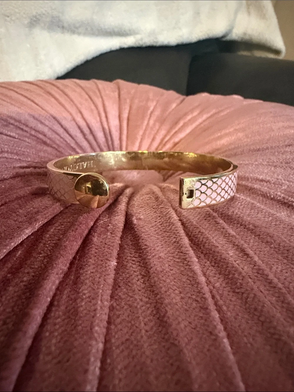 Gold-Tone Halcyon Days Pink Enamel Bangle Bracelet